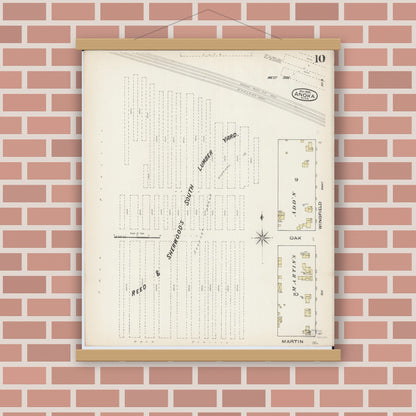 Old map wall art mockup — magnetic wood frame on brick wall — Sanborn Fire Insurance Map from Anoka, Anoka County, Minnesota (1885), Sheet #0010