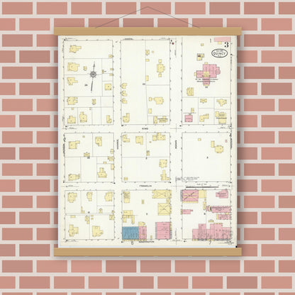 Old map wall art mockup — magnetic wood frame on brick wall — Sanborn Fire Insurance Map from Quincy, Gadsden County, Florida (1913), Sheet #0003