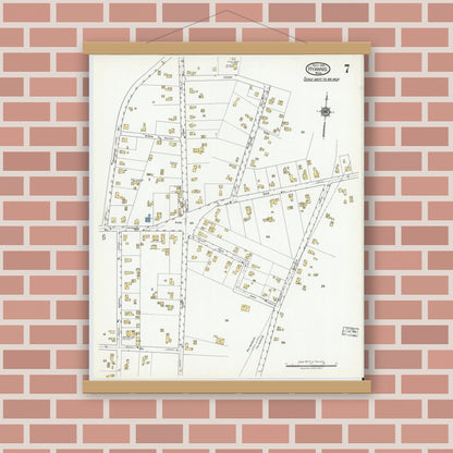 Old map wall art mockup — magnetic wood frame on brick wall — Sanborn Fire Insurance Map from Hyannis, Barnstable County, Massachusetts (1919), Sheet #0007