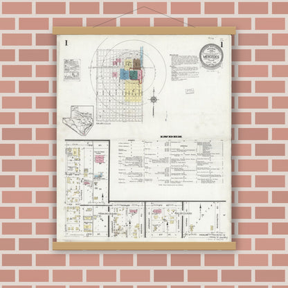 Old map wall art mockup — magnetic wood frame on brick wall — Sanborn Fire Insurance Map from Mercedes, Hidalgo County, Texas (1925) - Complete Map Set