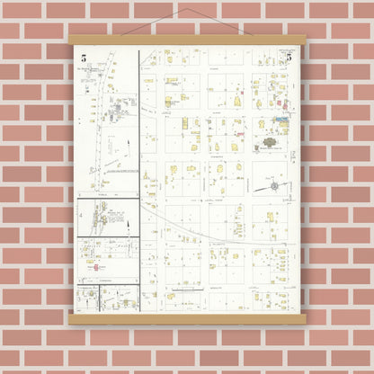 Old map wall art mockup — magnetic wood frame on brick wall — Sanborn Fire Insurance Map from Refugio, Refugio County, Texas (1935), Sheet #0005
