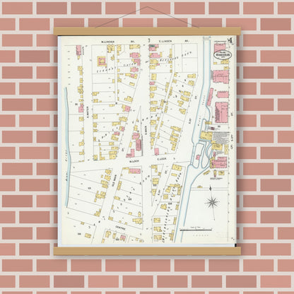 Old map wall art mockup — magnetic wood frame on brick wall — Sanborn Fire Insurance Map from Miamisburg, Montgomery County, Ohio (1901), Sheet #0004
