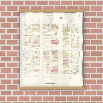 Old map wall art mockup — magnetic wood frame on brick wall — Sanborn Fire Insurance Map from Borger, Hutchinson County, Texas (1950), Sheet #0004