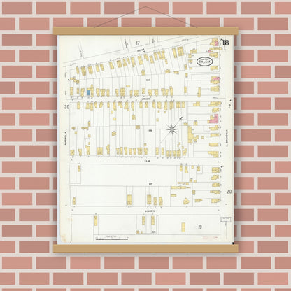Old map wall art mockup — magnetic wood frame on brick wall — Sanborn Fire Insurance Map from Salem, Salem County, New Jersey (1909), Sheet #0018