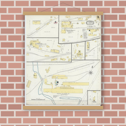 Old map wall art mockup — magnetic wood frame on brick wall — Sanborn Fire Insurance Map from Elkland, Tioga County, Pennsylvania (1897), Sheet #0002