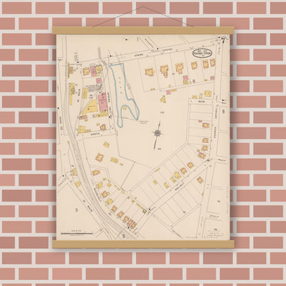 Old map wall art mockup — magnetic wood frame on brick wall — Sanborn Fire Insurance Map from Roaring Spring, Blair County, Pennsylvania (1922), Sheet #0007