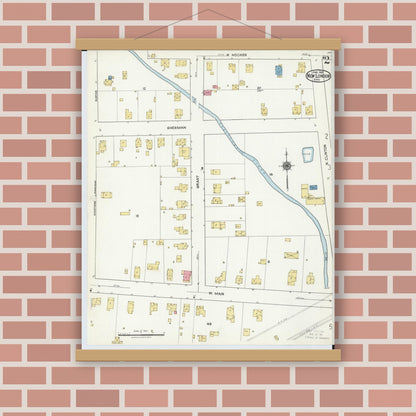 Old map wall art mockup — magnetic wood frame on brick wall — Sanborn Fire Insurance Map from New London, Huron County, Ohio (1921), Sheet #0002