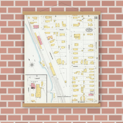 Old map wall art mockup — magnetic wood frame on brick wall — Sanborn Fire Insurance Map from Green Bay, Brown County, Wisconsin (1900), Sheet #0011