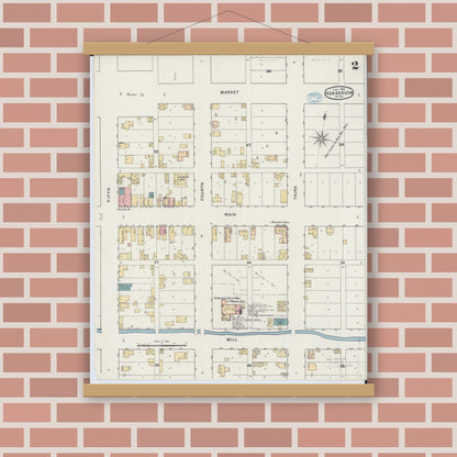 Old map wall art mockup — magnetic wood frame on brick wall — Sanborn Fire Insurance Map from Henderson, Sibley County, Minnesota (1894), Sheet #0002