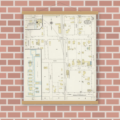 Old map wall art mockup — magnetic wood frame on brick wall — Sanborn Fire Insurance Map from Titusville, Brevard County, Florida (1915), Sheet #0003