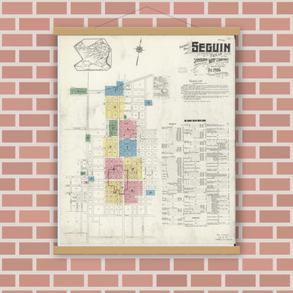 Old map wall art mockup — magnetic wood frame on brick wall — Sanborn Fire Insurance Map from Seguin, Guadalupe County, Texas (1916) - Complete Map Set