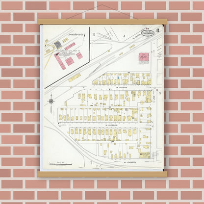 Old map wall art mockup — magnetic wood frame on brick wall — Sanborn Fire Insurance Map from Ishpeming, Marquette County, Michigan (1917), Sheet #0008