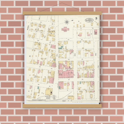 Old map wall art mockup — magnetic wood frame on brick wall — Sanborn Fire Insurance Map from Middleport, Meigs County, Ohio (1899), Sheet #0003