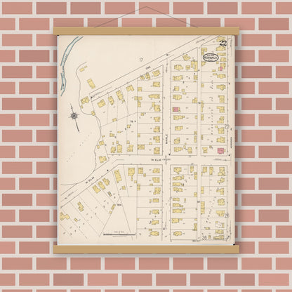 Old map wall art mockup — magnetic wood frame on brick wall — Sanborn Fire Insurance Map from Norwalk, Huron County, Ohio (1922), Sheet #0022