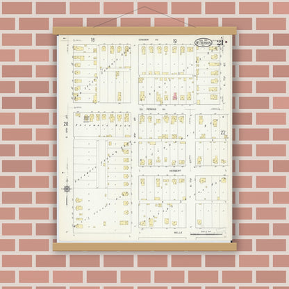 Old map wall art mockup — magnetic wood frame on brick wall — Sanborn Fire Insurance Map from Mount Vernon, Jefferson County, Illinois (1913), Sheet #0021