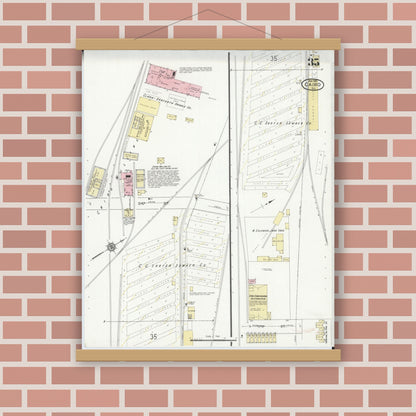 Old map wall art mockup — magnetic wood frame on brick wall — Sanborn Fire Insurance Map from Cairo, Alexander County, Illinois (1914), Sheet #0035