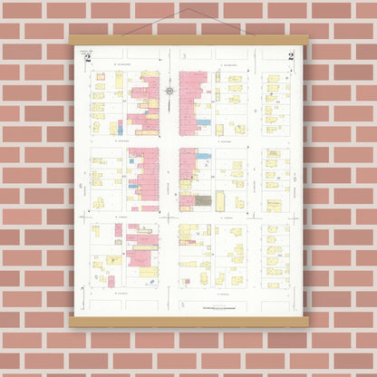 Old map wall art mockup — magnetic wood frame on brick wall — Sanborn Fire Insurance Map from Tomah, Monroe County, Wisconsin (1937), Sheet #0002