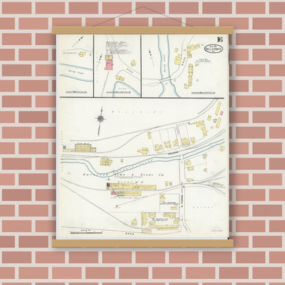 Old map wall art mockup — magnetic wood frame on brick wall — Sanborn Fire Insurance Map from Bellefonte, Centre County, Pennsylvania (1911), Sheet #0016