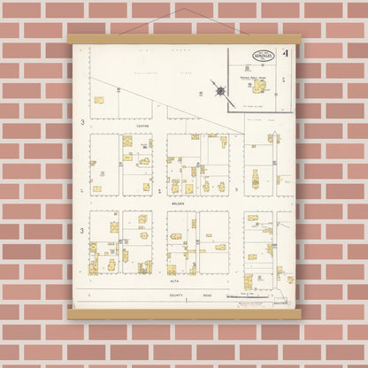 Old map wall art mockup — magnetic wood frame on brick wall — Sanborn Fire Insurance Map from Gonzales, Monterey County, California (1910), Sheet #0004