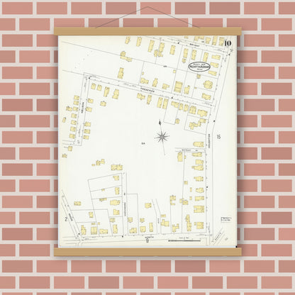 Old map wall art mockup — magnetic wood frame on brick wall — Sanborn Fire Insurance Map from North Adams, Berkshire County, Massachusetts (1908), Sheet #0010