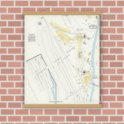Old map wall art mockup — magnetic wood frame on brick wall — Sanborn Fire Insurance Map from Orange, Orange County, Texas (1896), Sheet #0005