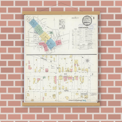Old map wall art mockup — magnetic wood frame on brick wall — Sanborn Fire Insurance Map from Edwardsville, Madison County, Illinois (1897) - Complete Map Set