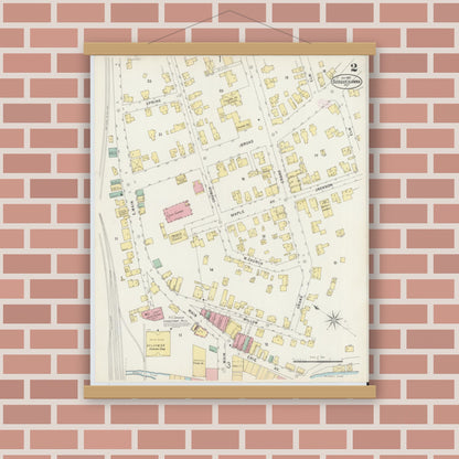 Old map wall art mockup — magnetic wood frame on brick wall — Sanborn Fire Insurance Map from Susquehanna, Susquehanna County, Pennsylvania (1897), Sheet #0002