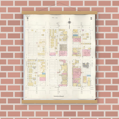 Old map wall art mockup — magnetic wood frame on brick wall — Sanborn Fire Insurance Map from Borger, Hutchinson County, Texas (1950), Sheet #0002
