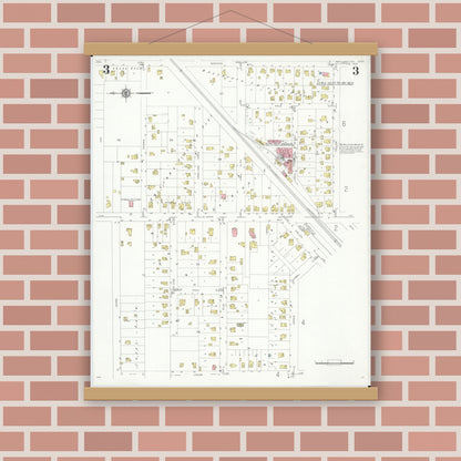 Old map wall art mockup — magnetic wood frame on brick wall — Sanborn Fire Insurance Map from Wellington, Lorain County, Ohio (1933), Sheet #0003