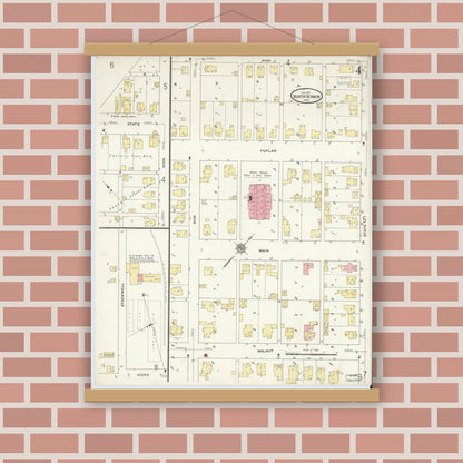 Old map wall art mockup — magnetic wood frame on brick wall — Sanborn Fire Insurance Map from North Vernon, Jennings County, Indiana (1911), Sheet #0004
