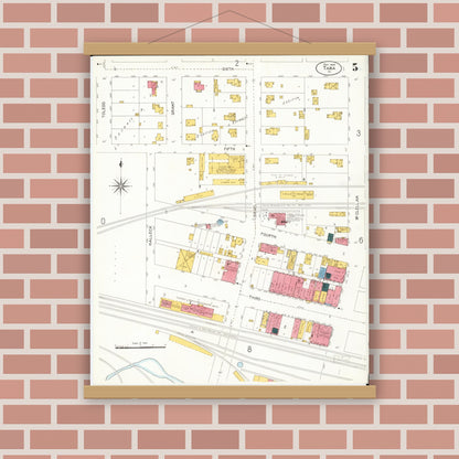 Old map wall art mockup — magnetic wood frame on brick wall — Sanborn Fire Insurance Map from Tama, Tama County, Iowa (1906), Sheet #0005