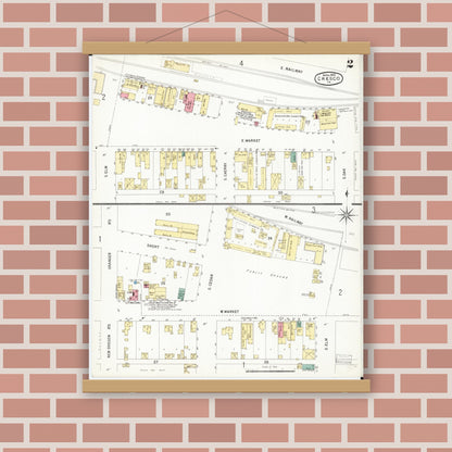 Old map wall art mockup — magnetic wood frame on brick wall — Sanborn Fire Insurance Map from Cresco, Howard County, Iowa (1902), Sheet #0002