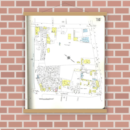 Old map wall art mockup — magnetic wood frame on brick wall — Sanborn Fire Insurance Map from Honolulu, Oahu County, Hawaii (1955), Sheet #0110