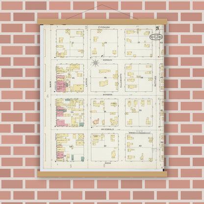 Old map wall art mockup — magnetic wood frame on brick wall — Sanborn Fire Insurance Map from Midland, Midland County, Michigan (1893), Sheet #0003
