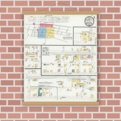 Old map wall art mockup — magnetic wood frame on brick wall — Sanborn Fire Insurance Map from Mifflinburg, Union County, Pennsylvania (1901) - Complete Map Set