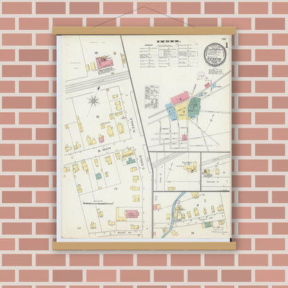 Old map wall art mockup — magnetic wood frame on brick wall — Sanborn Fire Insurance Map from Geneva, Ashtabula County, Ohio (1893) - Complete Map Set
