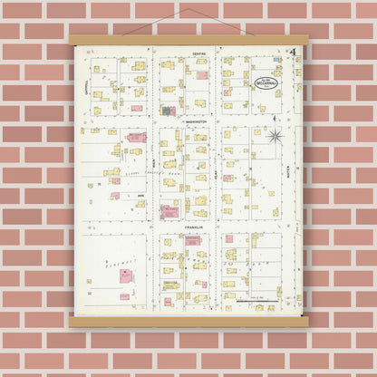 Old map wall art mockup — magnetic wood frame on brick wall — Sanborn Fire Insurance Map from Mount Carroll, Carroll County, Illinois (1904), Sheet #0004