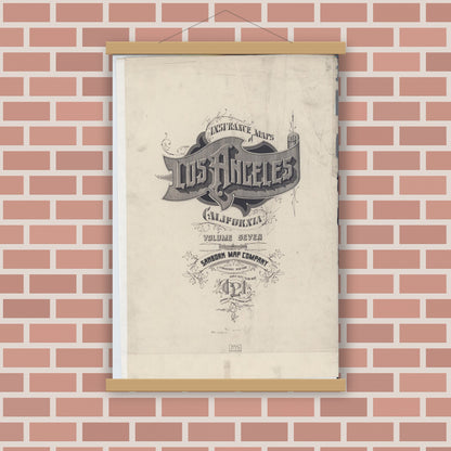 Old map wall art mockup — magnetic wood frame on brick wall — Sanborn Fire Insurance Map from Los Angeles, Los Angeles County, California (1921), Sheet #0001