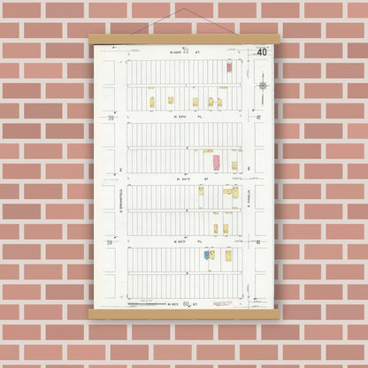Old map wall art mockup — magnetic wood frame on brick wall — Sanborn Fire Insurance Map from Chicago, Cook County, Illinois (1920), Sheet #0040