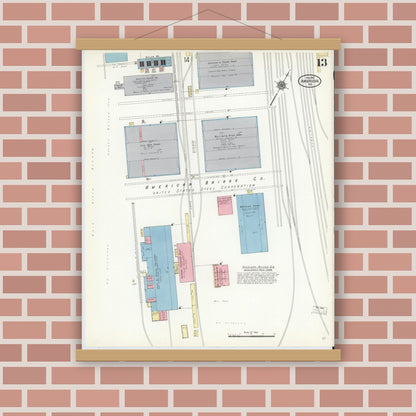 Old map wall art mockup — magnetic wood frame on brick wall — Sanborn Fire Insurance Map from Ambridge, Beaver County, Pennsylvania (1911), Sheet #0013