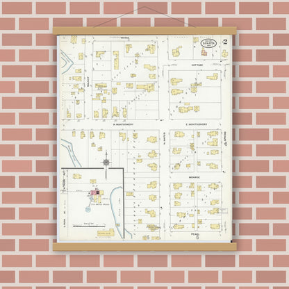 Old map wall art mockup — magnetic wood frame on brick wall — Sanborn Fire Insurance Map from Sparta, Monroe County, Wisconsin (1911), Sheet #0002
