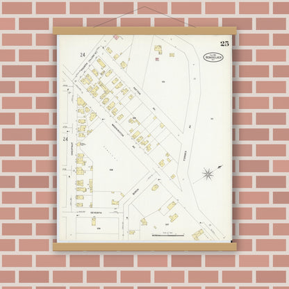 Old map wall art mockup — magnetic wood frame on brick wall — Sanborn Fire Insurance Map from Rensselaer, Rensselaer County, New York (1909), Sheet #0025