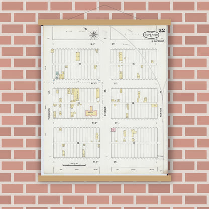 Old map wall art mockup — magnetic wood frame on brick wall — Sanborn Fire Insurance Map from Superior, Douglas County, Wisconsin (1889), Sheet #0022