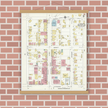 Old map wall art mockup — magnetic wood frame on brick wall — Sanborn Fire Insurance Map from Brookville, Jefferson County, Pennsylvania (1910), Sheet #0002