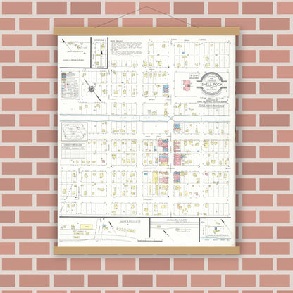 Old map wall art mockup — magnetic wood frame on brick wall — Sanborn Fire Insurance Map from Shell Rock, Butler County, Iowa (1935), Sheet #0001