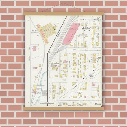 Old map wall art mockup — magnetic wood frame on brick wall — Sanborn Fire Insurance Map from Michigan City, La Porte County, Indiana (1899), Sheet #0019