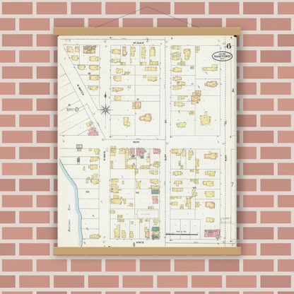 Old map wall art mockup — magnetic wood frame on brick wall — Sanborn Fire Insurance Map from Manitowoc, Manitowoc County, Wisconsin (1906), Sheet #0006