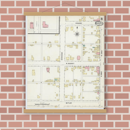 Old map wall art mockup — magnetic wood frame on brick wall — Sanborn Fire Insurance Map from Mercer, Mercer County, Pennsylvania (1891), Sheet #0003