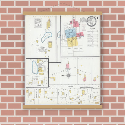 Old map wall art mockup — magnetic wood frame on brick wall — Sanborn Fire Insurance Map from Xenia, Clay County, Illinois (1899) - Complete Map Set