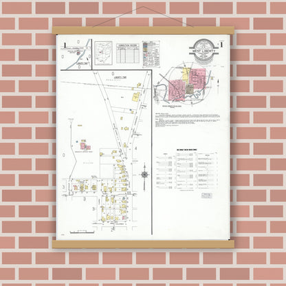 Old map wall art mockup — magnetic wood frame on brick wall — Sanborn Fire Insurance Map from West Liberty, Logan County, Ohio (1948) - Complete Map Set